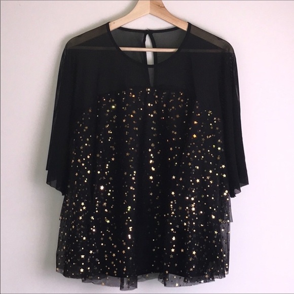 Plus Size Metallic Gold Stars Blouse - Picture 6 of 8